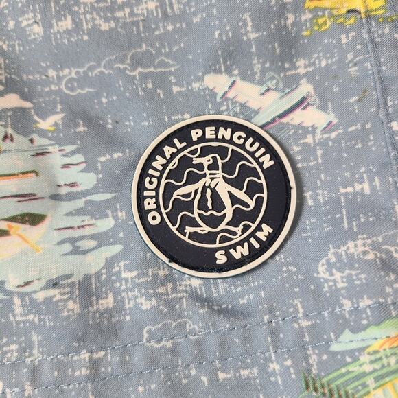 Original Penguin Men's Blue Lightweight Elastic Waistband Tropical Swim Trunks L - Picture 3 of 14